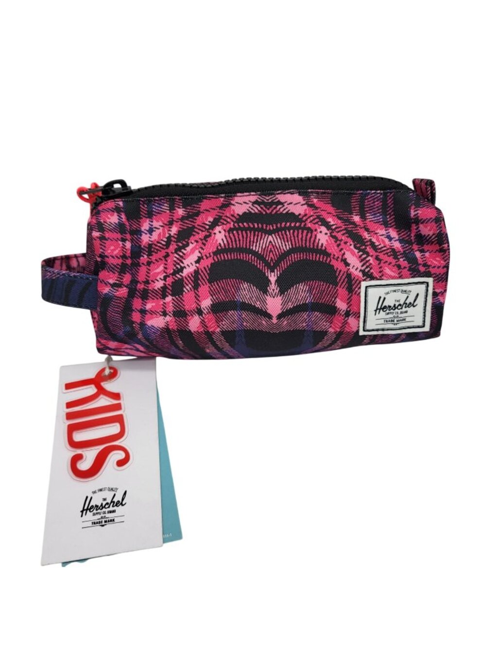 Herschel Supply Co Kids Pencil Case Storage Bag Pink Plaid Zippered With Handle